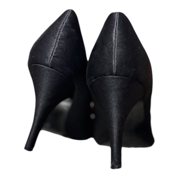 Touch of Nina Black Satin Heels Open Toe with Ruffle Size 7.5 Peep Toe Stiletto - Picture 5 of 13